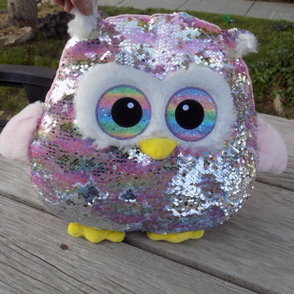 OWL Shimmer Magic color change sequins Pillow Pink Plush Owl *